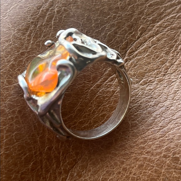 950 silver Mexican fire opal ring - Picture 7 of 10